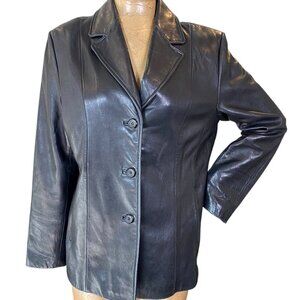 VTG SIENA 100% Genuine Soft Leather Jacket  Blazer Sz 16  Black #83G